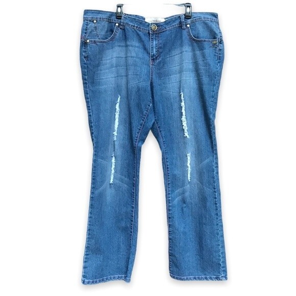 Ecko Red Denim Distressed Studded Back Pocket Straight Leg Jeans Women's Size 22 - Picture 7 of 16